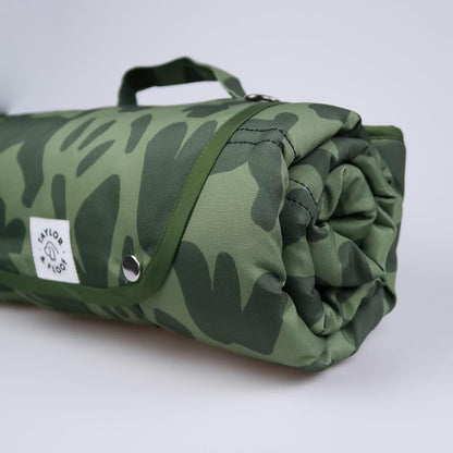 Rolled up settle mat. Perfect for on the go. A jungle Pup design in dark green camo. 