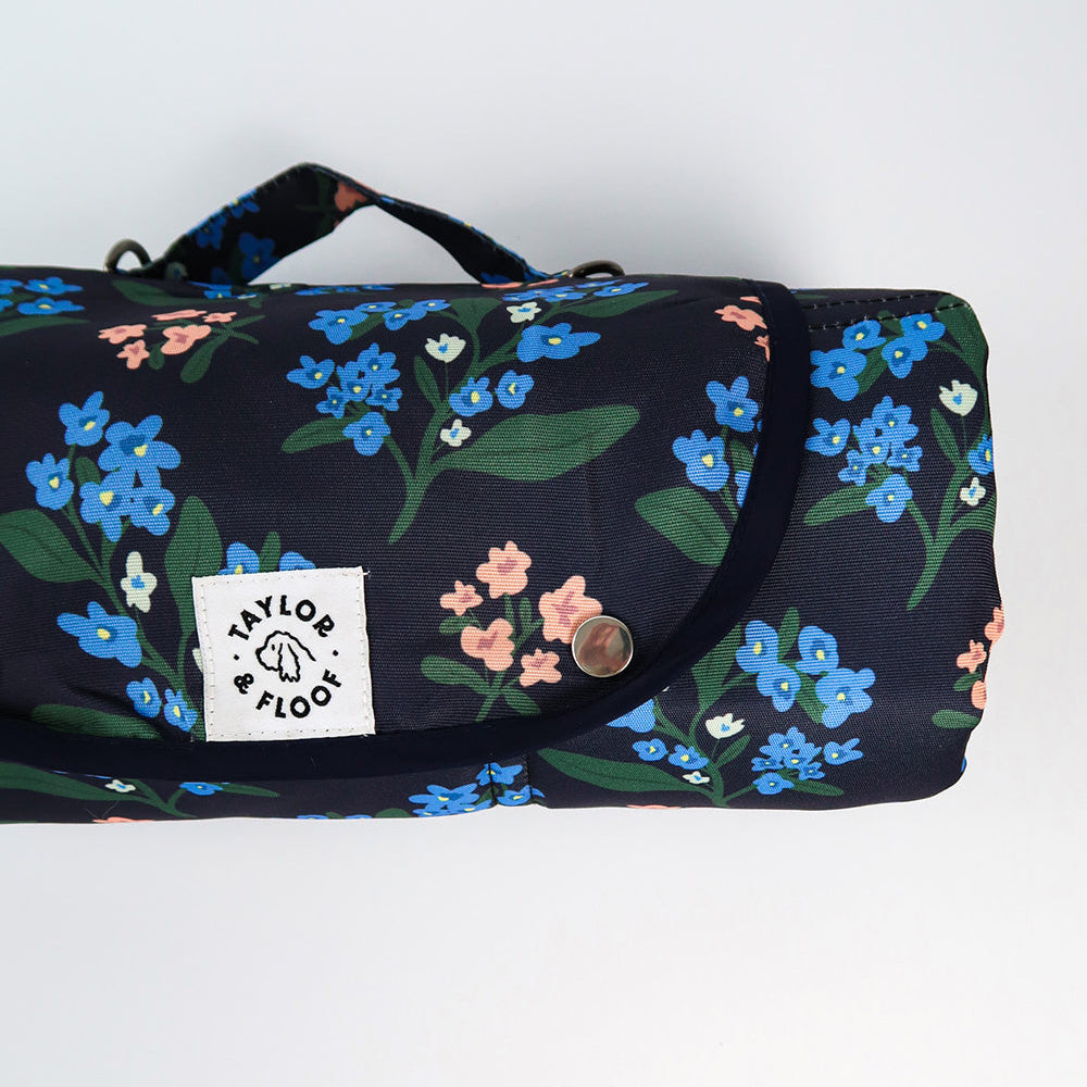 Taylor and Floof Midnight Meadow settle mat – navy with a vibrant floral design for training and travel.