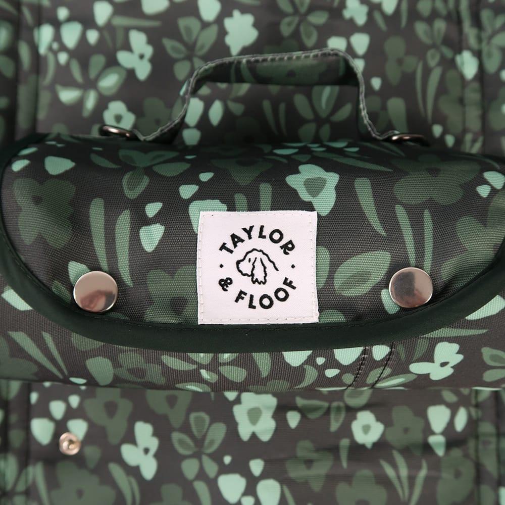 Dog settle mat by Taylor and Floof, Evergreen floral pattern designed for training and travel with your dog. Dark green floral design perfect for muddy walks. 